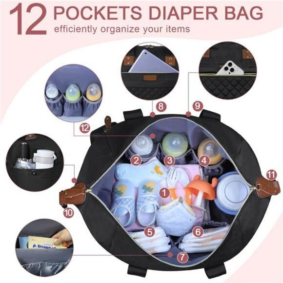 Amazon.com: Tuwubi Diaper Bag Tote,Baby Diaper Bag with  Large diaper bag tote maternity hospital travel baby bag for mom and dad black